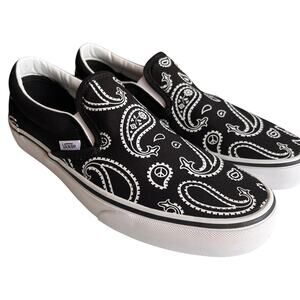 Vans Classic Slip-On Peace Paisley Black White Skate Shoes Mens 10.5 Womens 12
